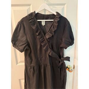 Shabby Apple Black Ruffle Wrap Short Sleeve Dress sz WS  1X EUC